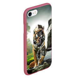 Чехол iPhone 7/8 матовый Кибернетический тигр, цвет: 3D-малиновый — фото 2