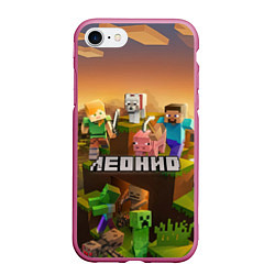 Чехол iPhone 7/8 матовый Леонид Minecraft, цвет: 3D-малиновый