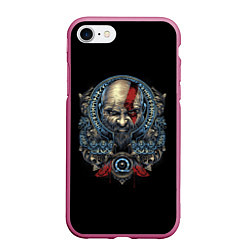 Чехол iPhone 7/8 матовый Кратос и клики хаоса GoW Ragnarok, цвет: 3D-малиновый
