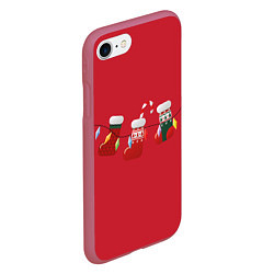 Чехол iPhone 7/8 матовый Новогодняя композиция - Красный фон, цвет: 3D-малиновый — фото 2