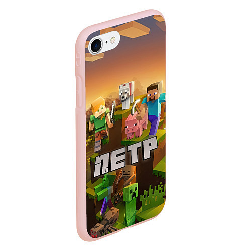 Чехол iPhone 7/8 матовый Петр Minecraft / 3D-Светло-розовый – фото 2
