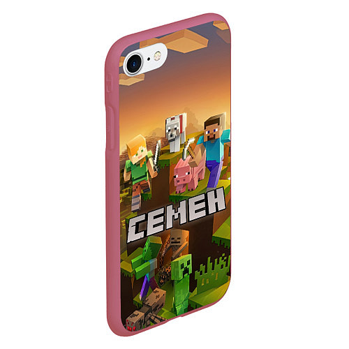 Чехол iPhone 7/8 матовый Семен Minecraft / 3D-Малиновый – фото 2