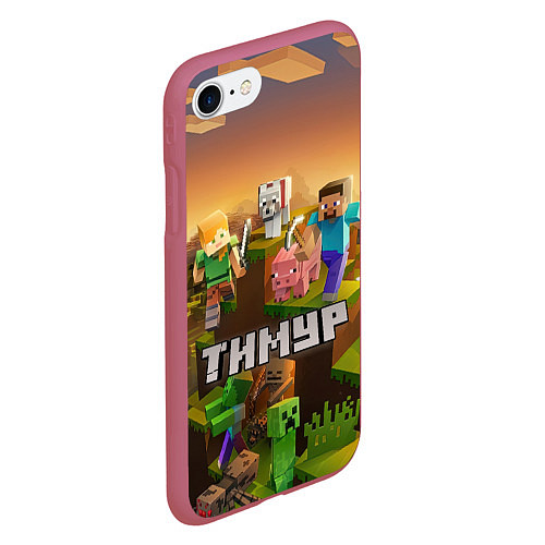 Чехол iPhone 7/8 матовый Тимур Minecraft / 3D-Малиновый – фото 2