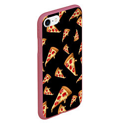 Чехол iPhone 7/8 матовый Куски пиццы на черном фоне, цвет: 3D-малиновый — фото 2
