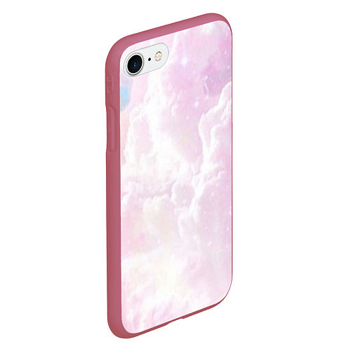 Чехол iPhone 7/8 матовый Розовые облака на голубом небе / 3D-Малиновый – фото 2