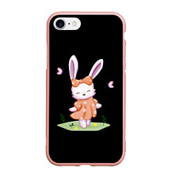 Чехол iPhone 7/8 матовый Крольчонок С Бантиком На Чёрном Фоне, цвет: 3D-светло-розовый