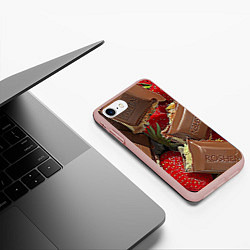 Чехол iPhone 7/8 матовый Клубника и шоколад Рошен, цвет: 3D-светло-розовый — фото 2