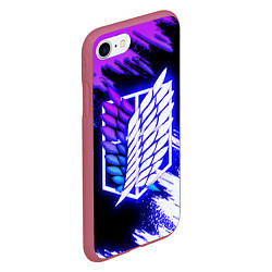 Чехол iPhone 7/8 матовый Attack on Titan - logo neon, цвет: 3D-малиновый — фото 2