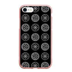 Чехол iPhone 7/8 матовый Vegvisir and Aegishjalmur Helm of Awe Black, цвет: 3D-светло-розовый