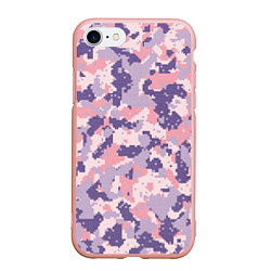 Чехол iPhone 7/8 матовый Цифровой камуфляж - сине-фиолетовый, цвет: 3D-светло-розовый