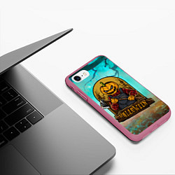 Чехол iPhone 7/8 матовый Хэллоуин - тыква с топором, цвет: 3D-малиновый — фото 2