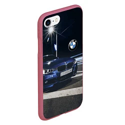 Чехол iPhone 7/8 матовый BMW на ночной трассе, цвет: 3D-малиновый — фото 2