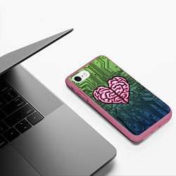 Чехол iPhone 7/8 матовый Heart brain chip, цвет: 3D-малиновый — фото 2