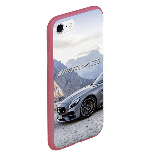 Чехол iPhone 7/8 матовый Mercedes AMG V8 Biturbo cabriolet - mountains / 3D-Малиновый – фото 2