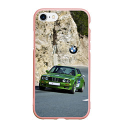 Чехол iPhone 7/8 матовый Зелёная бэха на горной дороге, цвет: 3D-светло-розовый