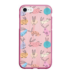 Чехол iPhone 7/8 матовый Много кроликов, цвет: 3D-малиновый