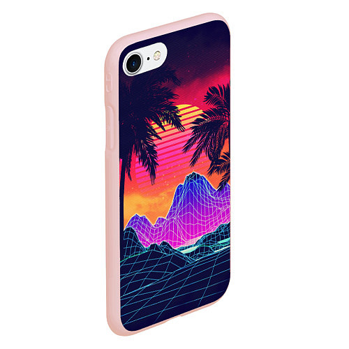 Чехол iPhone 7/8 матовый Тропический остров с пальмами ретро иллюстрация / 3D-Светло-розовый – фото 2