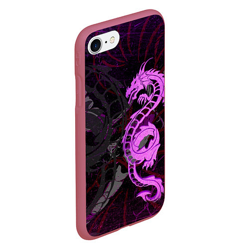 Чехол iPhone 7/8 матовый Неоновый дракон purple dragon / 3D-Малиновый – фото 2