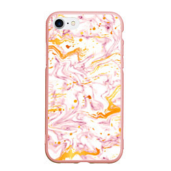 Чехол iPhone 7/8 матовый Розовый мрамор с оранжевыми прожилками, цвет: 3D-светло-розовый