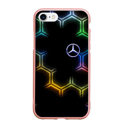 Чехол iPhone 7/8 матовый Mercedes - neon pattern, цвет: 3D-светло-розовый