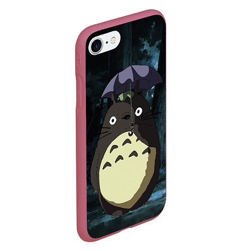 Чехол iPhone 7/8 матовый Totoro in rain forest / 3D-Малиновый – фото 2