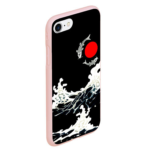 Чехол iPhone 7/8 матовый Волны и рыбки / 3D-Светло-розовый – фото 2