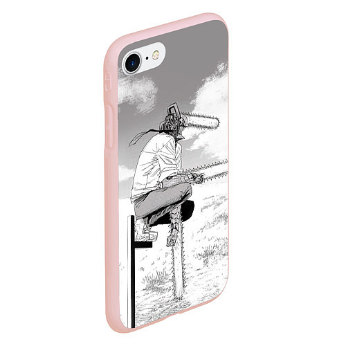 Чехол iPhone 7/8 матовый Дэнжи - Человек бензопила / 3D-Светло-розовый – фото 2