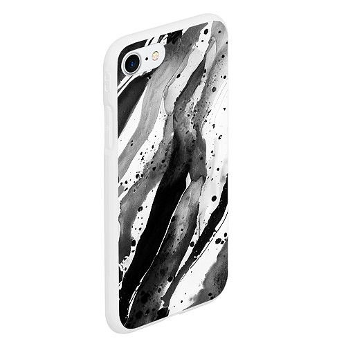 Чехол iPhone 7/8 матовый Черные акварельные разводы / 3D-Белый – фото 2