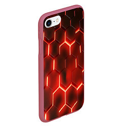 Чехол iPhone 7/8 матовый Светящиеся красным светом шестиугольники, цвет: 3D-малиновый — фото 2