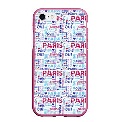 Чехол iPhone 7/8 матовый Парижская бумага с надписями - текстура, цвет: 3D-малиновый
