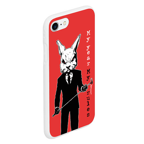 Чехол iPhone 7/8 матовый Dangerous rabbit, my year - my rules / 3D-Белый – фото 2