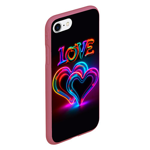 Чехол iPhone 7/8 матовый Love - неоновые сердца / 3D-Малиновый – фото 2