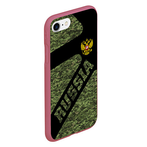Чехол iPhone 7/8 матовый Камуфляж - RUSSIA / 3D-Малиновый – фото 2