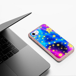 Чехол iPhone 7/8 матовый Снежинки и звезды - яркие цвета, цвет: 3D-светло-розовый — фото 2