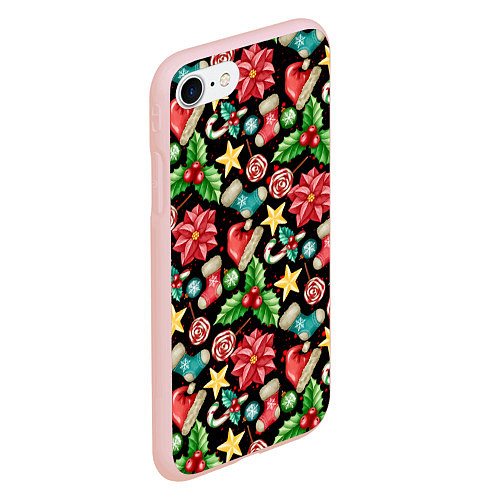 Чехол iPhone 7/8 матовый Зимний праздничный орнамент / 3D-Светло-розовый – фото 2