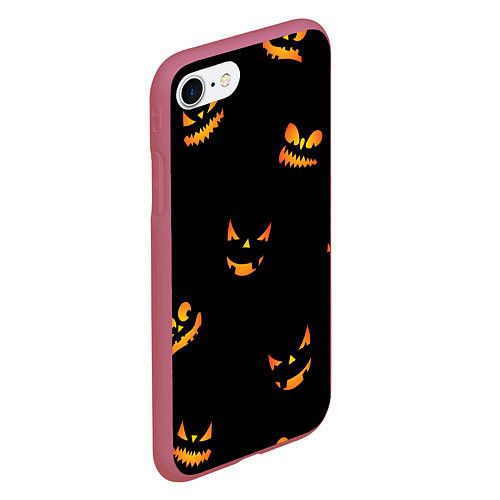 Чехол iPhone 7/8 матовый Halloween горящие тыквы / 3D-Малиновый – фото 2