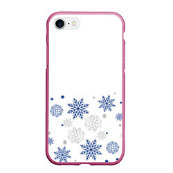 Чехол iPhone 7/8 матовый Новогодние Снежинки - Белый, цвет: 3D-малиновый
