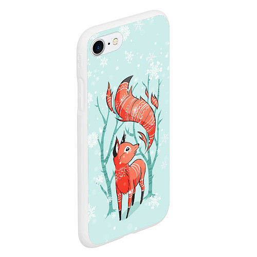 Чехол iPhone 7/8 матовый Лисица в снежном лесу / 3D-Белый – фото 2