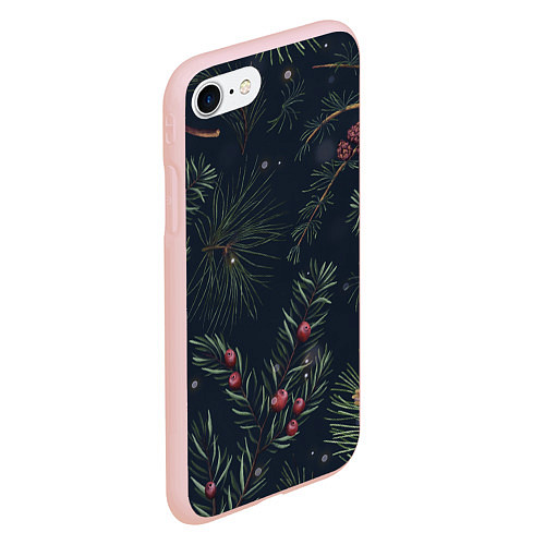 Чехол iPhone 7/8 матовый Новый год ночной лес / 3D-Светло-розовый – фото 2