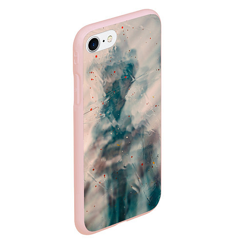 Чехол iPhone 7/8 матовый Абстрактные синие и белые краски / 3D-Светло-розовый – фото 2