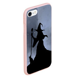 Чехол iPhone 7/8 матовый Halloween - силуэт ведьмы с котом, цвет: 3D-светло-розовый — фото 2
