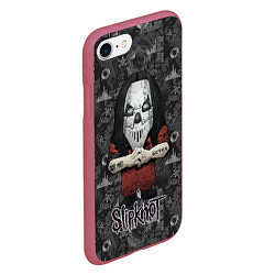 Чехол iPhone 7/8 матовый Slipknot серый абстрактный фон, цвет: 3D-малиновый — фото 2