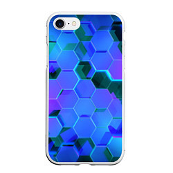 Чехол iPhone 7/8 матовый Синие неоновые плиты, цвет: 3D-белый