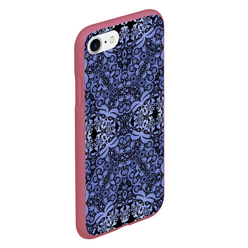 Чехол iPhone 7/8 матовый Ажурный модный кружевной синий узор / 3D-Малиновый – фото 2