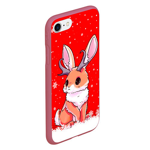 Чехол iPhone 7/8 матовый Кролик олень - кролик с рожками / 3D-Малиновый – фото 2
