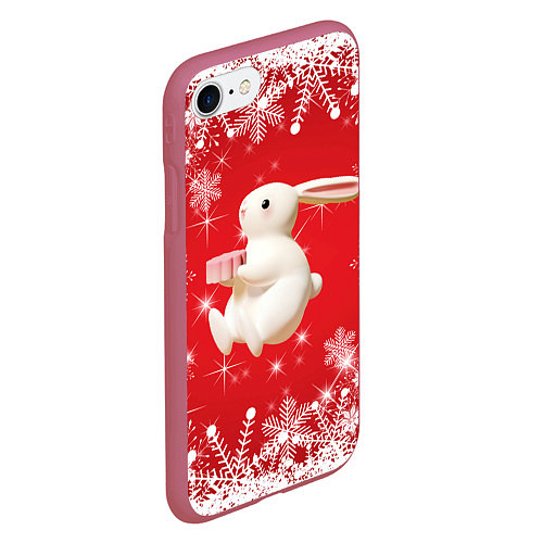 Чехол iPhone 7/8 матовый Новогодний объемный кролик / 3D-Малиновый – фото 2