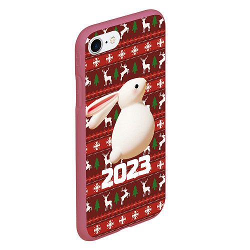 Чехол iPhone 7/8 матовый Белый большой кролик 2023 / 3D-Малиновый – фото 2