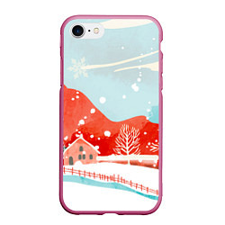 Чехол iPhone 7/8 матовый Зимние новогодние горы, цвет: 3D-малиновый