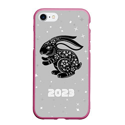 Чехол iPhone 7/8 матовый Символ 2023 года черный водяной кролик, цвет: 3D-малиновый