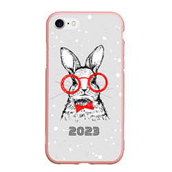 Чехол iPhone 7/8 матовый Снегопад и кролик 2023, цвет: 3D-светло-розовый